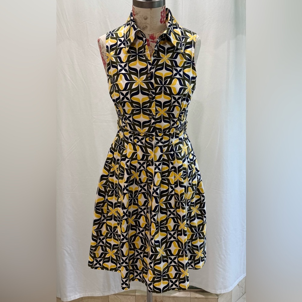 Shoshanna Yellow and Black Geometric Midi Dress